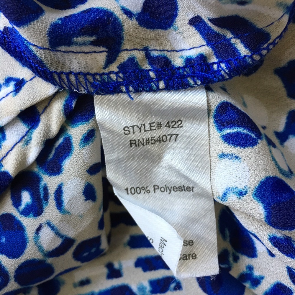 Cabi Blue Jewel Print Shirt Dress Women S 4 6 Button Up #422 Roll Tab Sleeve - Picture 5 of 10